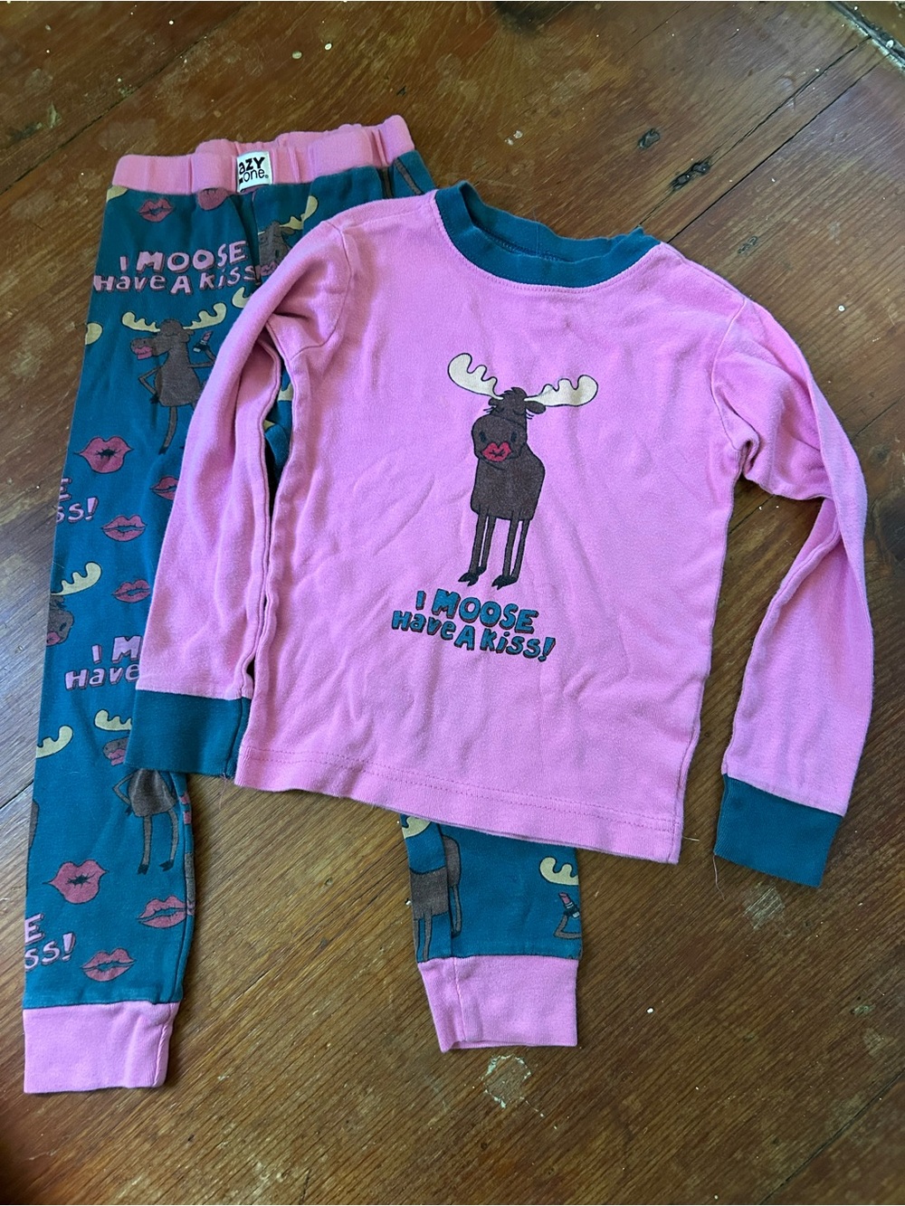 Lazy One Pink and Teal Moose Pajama Set